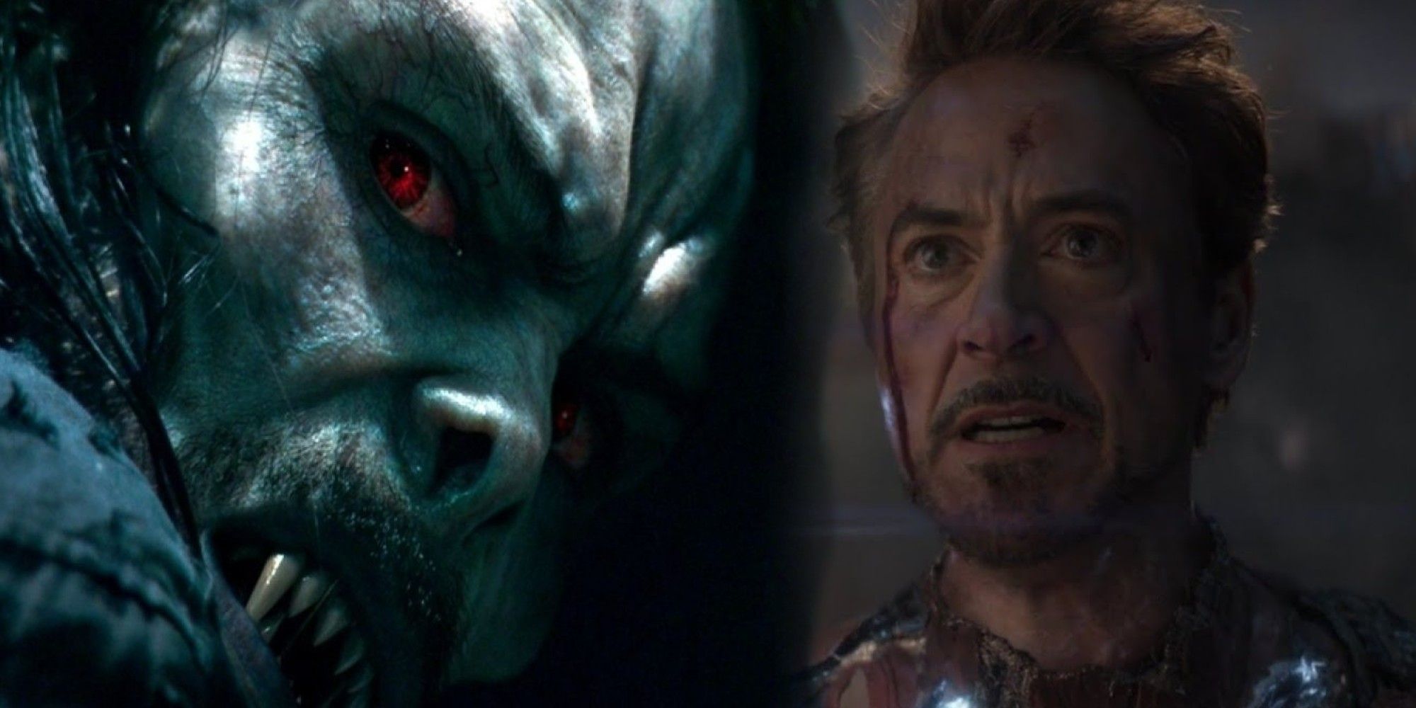 Morbius Jared Leto as Michael Morbius and Robert Downey Jr as Tony Stark Avengers Endgame Spoiler